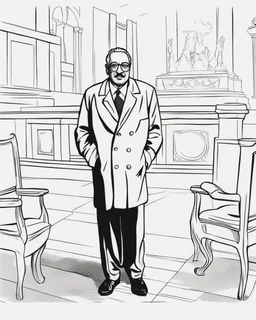 Outline art for coloring pages with Thurgood Marshall, white background, sketch style, only use black outline, white background, no shadows and well and clear outline