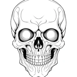 outline art for square scary skull coloring page for kids, classic manga style, anime style, realistic modern cartoon style, white background, sketch style, only use outline, clean line art, no shadows, clear and well outlined