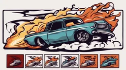 Cartoon drifting oldschool car burnout logo