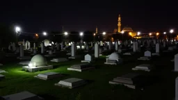 A Peaceful Nightly Sequence Of Muslims Graveyard.