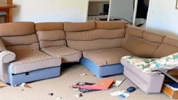 disassembled couch in living room