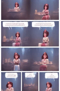 Story comic Illustrated Stories One day, Queen Batoul wassitting with her team called the “Tea Council”. Her team consisted of: - Rauf, her daughter and the hero of the tribe - Professional royal writer - Live Barbie game - Comedian Jim Carrey -Former US President Donald Trump In a large room with wide windows letting in natural light, light colors, plants, modern furniture, and a modern interior design. They were thinking of a new interior design for the palace. Meanwhile, they drank