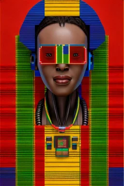 robot in Kente portrait, cinematic, ghana flag, african pattern, engraved, 8k quality