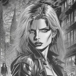 Buffy vampire slayer, in sincity style. Ink art. Comicbook style 1990.