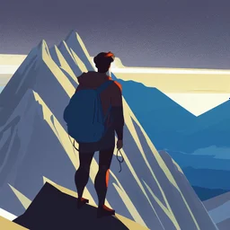 Un hombre mirando al infinito desde lo alto de una montaña, estilo ilustración de novela gráfica al estilo de Paco Roca