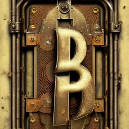 The letter P as in peter from the alphabet, constructed from machine parts, steampunk-style as a door sign