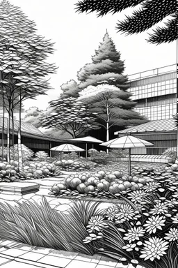 Tokyo garden in Summer abstract pencil black and white STYLE OF HIROKU OGAI