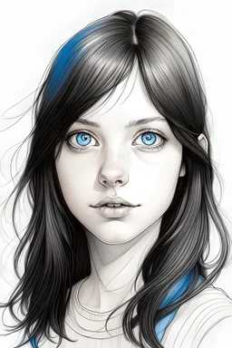 dibujo joven 22 años con los ojos azules y el pelo negro