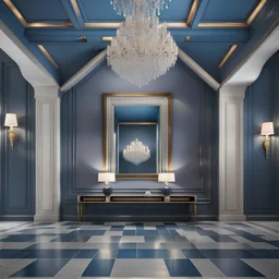 luxury hall ,tiled blue and gray large floor,