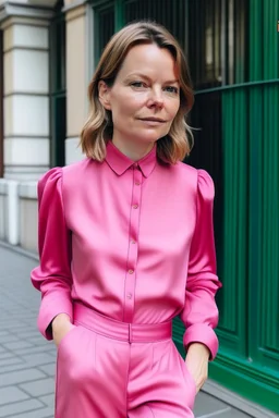 Mirja Lantz in a pink outfit.