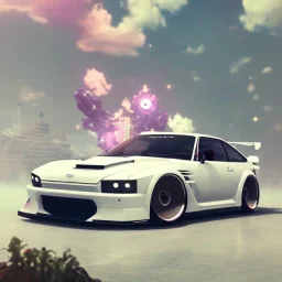 voiture blanche, fleur, chrome, synthwave, concept art, couleur vibrante, TOYOTA SUPRA MK4