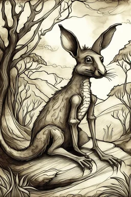 Kangaroo in the style of Arthur rackham