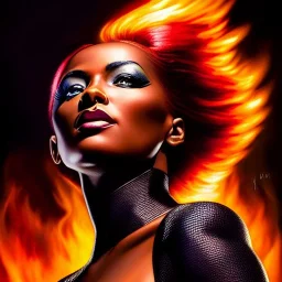 Ultra detailed fullbody Portrait in oil on canvas of X-men -beautiful female dark phoenix on fire,extremely detailed digital painting,ultrarealistic skin,intense stare, extremely detailed face, crystal clear eyes, mystical colors ,perfectly centered image, perfect composition, rim light, beautiful lighting,masterpiece ,8k, stunning scene, raytracing, anatomically correct, in the style of uncannyknack and Ohrai Noriyoshi and robert e howard and Steve Jung and Wizyakuza and Simon Bisley.