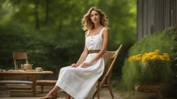 (masterpiece, best quality, 8k, RAW photo, beautiful and aesthetic:1.2), complex detail, Indirect light, photorealistic, full body, Button-down linen sundress with a square neckline, <lora:SClus_001-03:1>Train women , sitting chair under skirt,