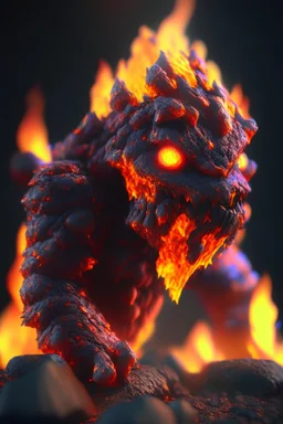 Lava creature , 8k, highly detailed, small minutiae, tiny features, hires, 8k, uhd, realistic shaded volumetric lighting, volumetric, color scheme, toned colors, colorful