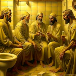 wc ülnek, az apostolok a klosett, wc kefe a kezükben