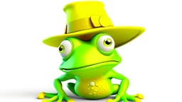 a funny green frog wears a yellow hat