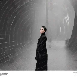 A tall slender young woman with short hair and a black trench coat longingly waiting for her lover at a train station in Munich