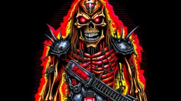 Terminator iron maiden rock band, 4k full detail, realistic, émission radio logo hardrock pentagram firestarter tribute to Black sabbath flammes en fond