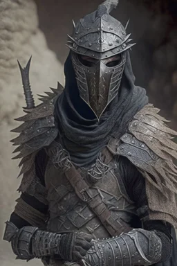 a human bandit with armor made from rock