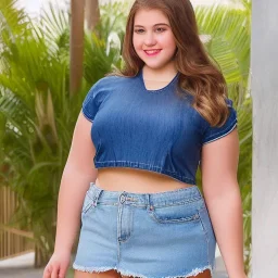 (curvy) preteen in denim mini skirt and crop top