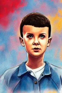 Waterbrush stranger things eleven with short hair illustration