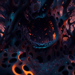 Irregular black spots, 8k, 3d render, melting horror, tridimensional figures, intricate patterns, sinister scribbles, trees, colors, shot on Hasselblad