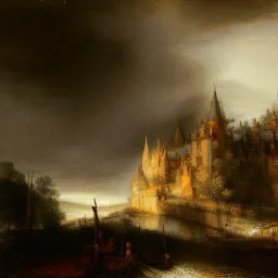 Rembrandt magic castle rain landscape snow