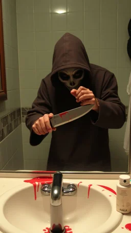 Psycho with a knife in the bathroom