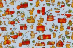 giftwrap pattern with watercolor of miniature teapots, children's book illustration, white parchment paper, wrapping paper, white linen, in the style of e. h. shepard, in the style of classic winnie the pooh