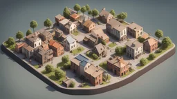 3d isometric town model, miniaturised, highly realistic materials, centered, model,