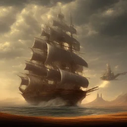 large ship in desert landscape