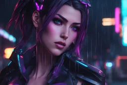 Widowmaker in 8k anime cgi artstyle, cyberpunk them, neon effect, close picture, rain, apocalypse, intricate details, highly detailed, high details, detailed portrait, masterpiece,ultra detailed, ultra quality