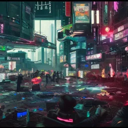 huge battle being fought cyberpunk