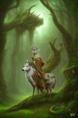 dream deer god druid deep forest green mystic