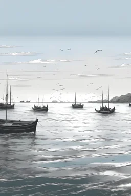 expand the image, draw the sea on the left side and the spray from the boats on the right, image 16:9