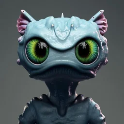 Surreal realistic plastic monster cute with multiple big eyes detailed