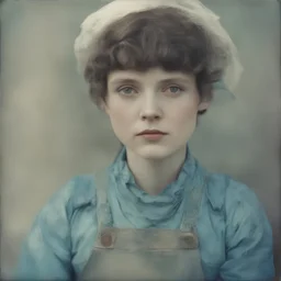 Florence lawrence, blue, autochrome, plastic overalls