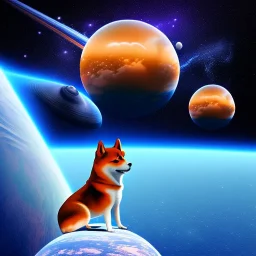 floating shiba inu in space