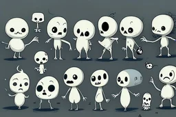 make a bunch of simple hand-drawn spooky and cute cartoon characters with bodies arms, and legs I could draw and make them all different