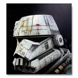 photorealistic at-at pilot helmet with weathered painting , illustration on coarse canvas by <agnes cecile> and <Yoji Shinkawa>, ornate and intricate details , soft smooth lighting, ultra detailed concept art,