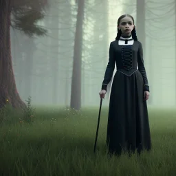 Full body, 3d render,Jenna Ortega, Wednesday addams 1800's women style, 1800's hair style, 1800's women clothes style, hyper realistic, octane render, unreal engine 5, 8k, palace background, uhd