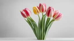 A bouquet of tulips on a white table