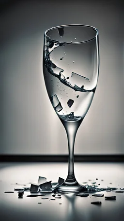 A glass broken in half