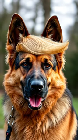 A German shepherd with trump’s head