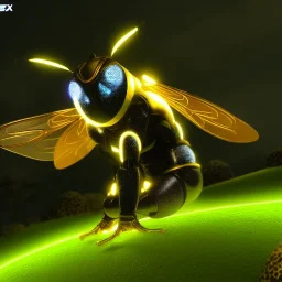 cyber bee, sci-fi, RTX, lumen lighting, ultra detail, volumetric lighting, 3d, finely drawn, high definition, high resolution.