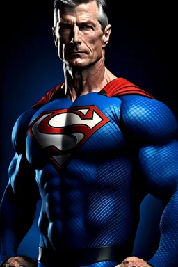 extremely muscular, short, curly, buzz-cut, military-style haircut, pitch black hair, Paul Stanley/Elvis Presley/Pierce Brosnan/Jon Bernthal/Sean Bean/Dolph Lundgren/Keanu Reeves/Patrick Swayze/ hybrid, as the extremely muscular Superhero "SUPERSONIC" in an original patriotic red, white and blue, "Supersonic" Super suit with an America Flag Cape,