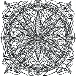 outline art for stoners coloring pages with A very simple stained glass style design featuring swirling smoke patterns and intricate cannabis leaf details., white background, sketch style, fully body, only use outline, mandala style, clean line art, white background, no shadows and clear and well outlined