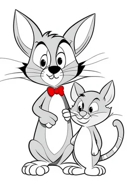 cartoon of tom and jerry. simple thin crisp lines. kids. no shading. no color