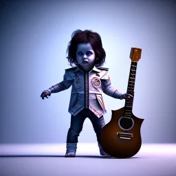 Origami, 3d render, Alice Cooper toddler, full body, guitar, dramatic lighting, volumetric lighting, music studio background, hyper realistic, unreal engine 5, 8k, UHD,